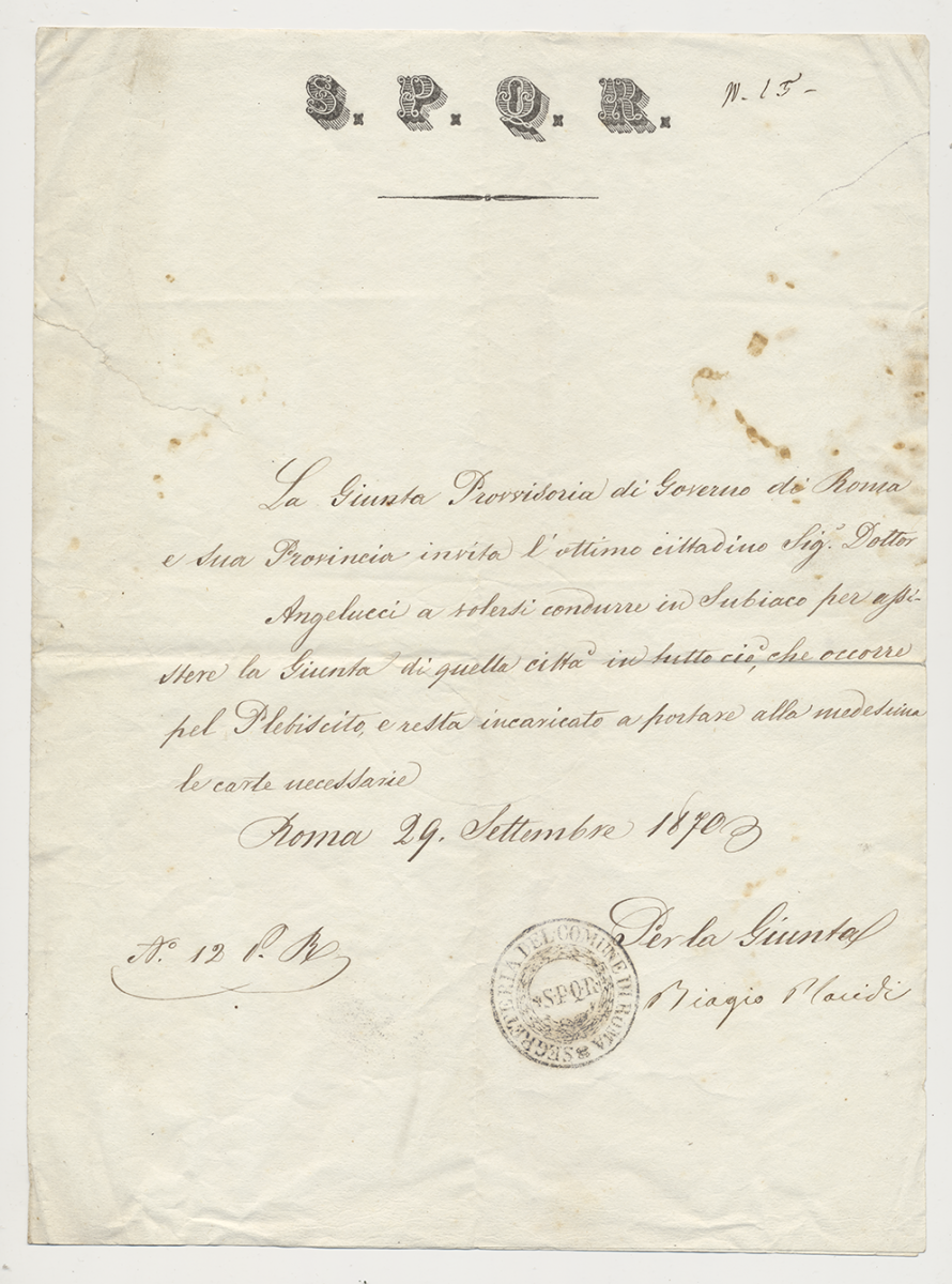 Giunta Provvisoria di Governo di Roma, 4 Ottobre 1870