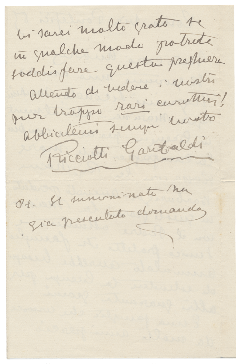 1907- Ricciotti Garibaldi, lettera all'Ammiraglio Augusto Aubry 