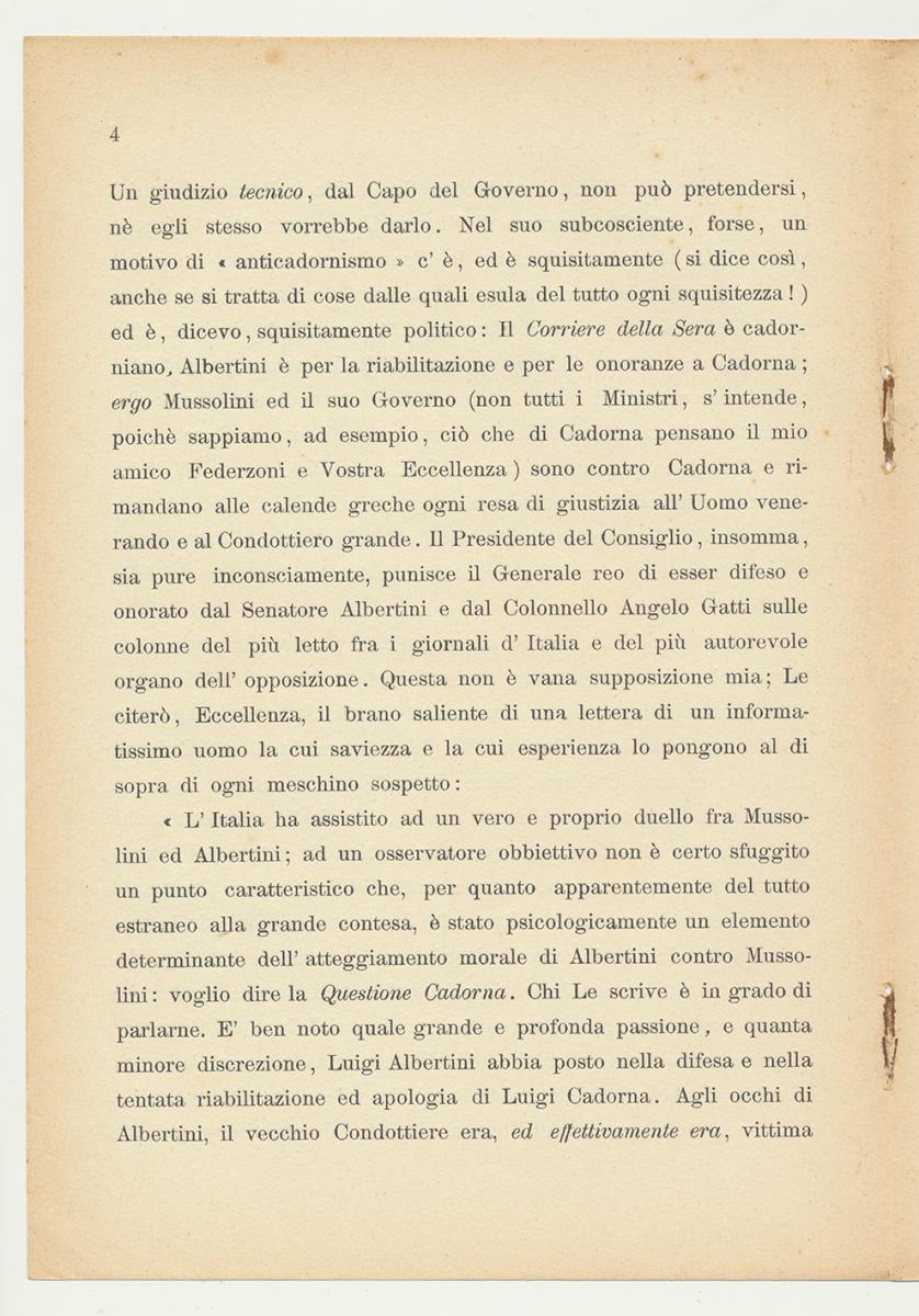 PER IL GENERALE D'ARMATA LUIGI CADORNA. Alberto Lumbroso. 1924