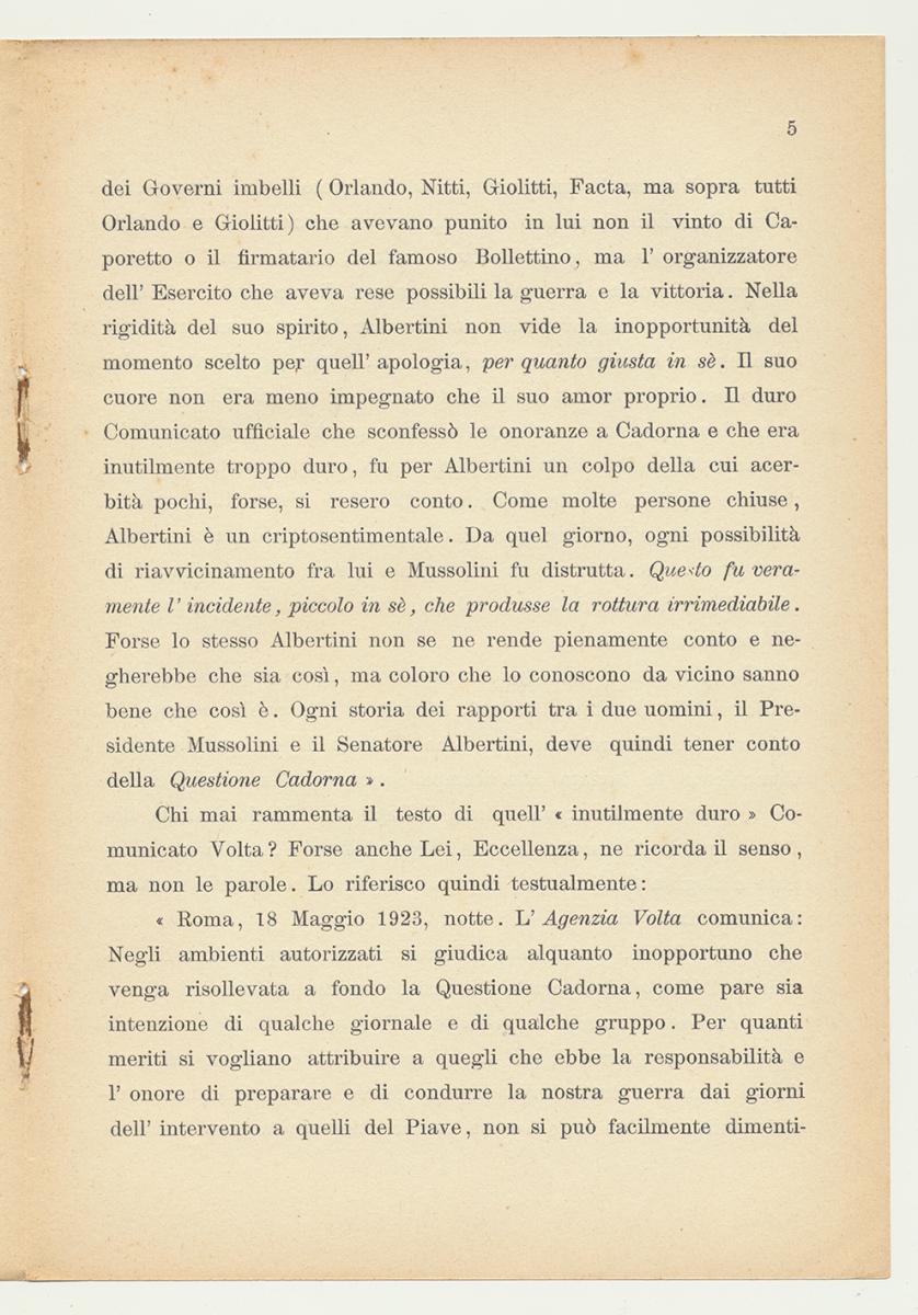 PER IL GENERALE D'ARMATA LUIGI CADORNA. Alberto Lumbroso. 1924