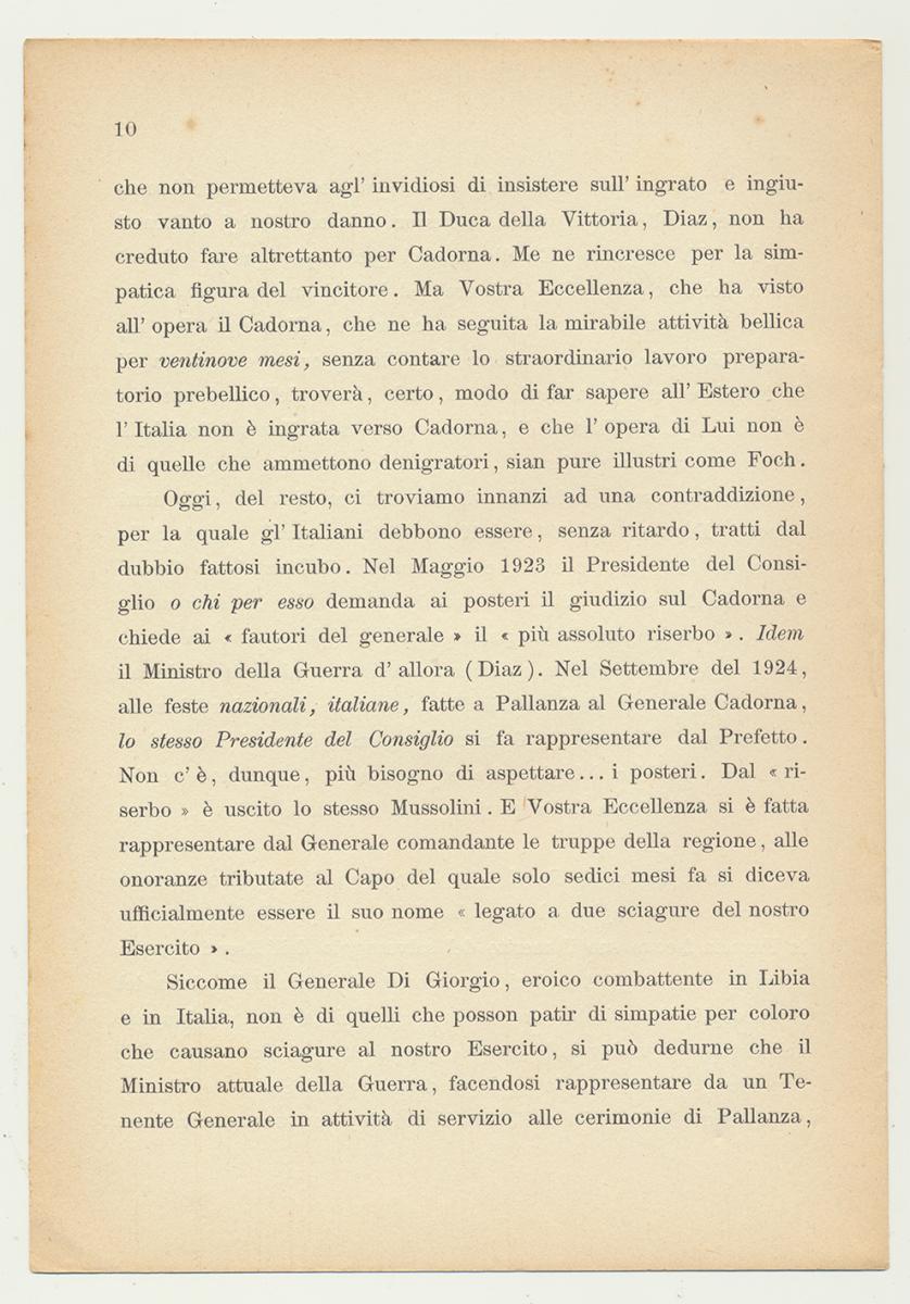 PER IL GENERALE D'ARMATA LUIGI CADORNA. Alberto Lumbroso. 1924