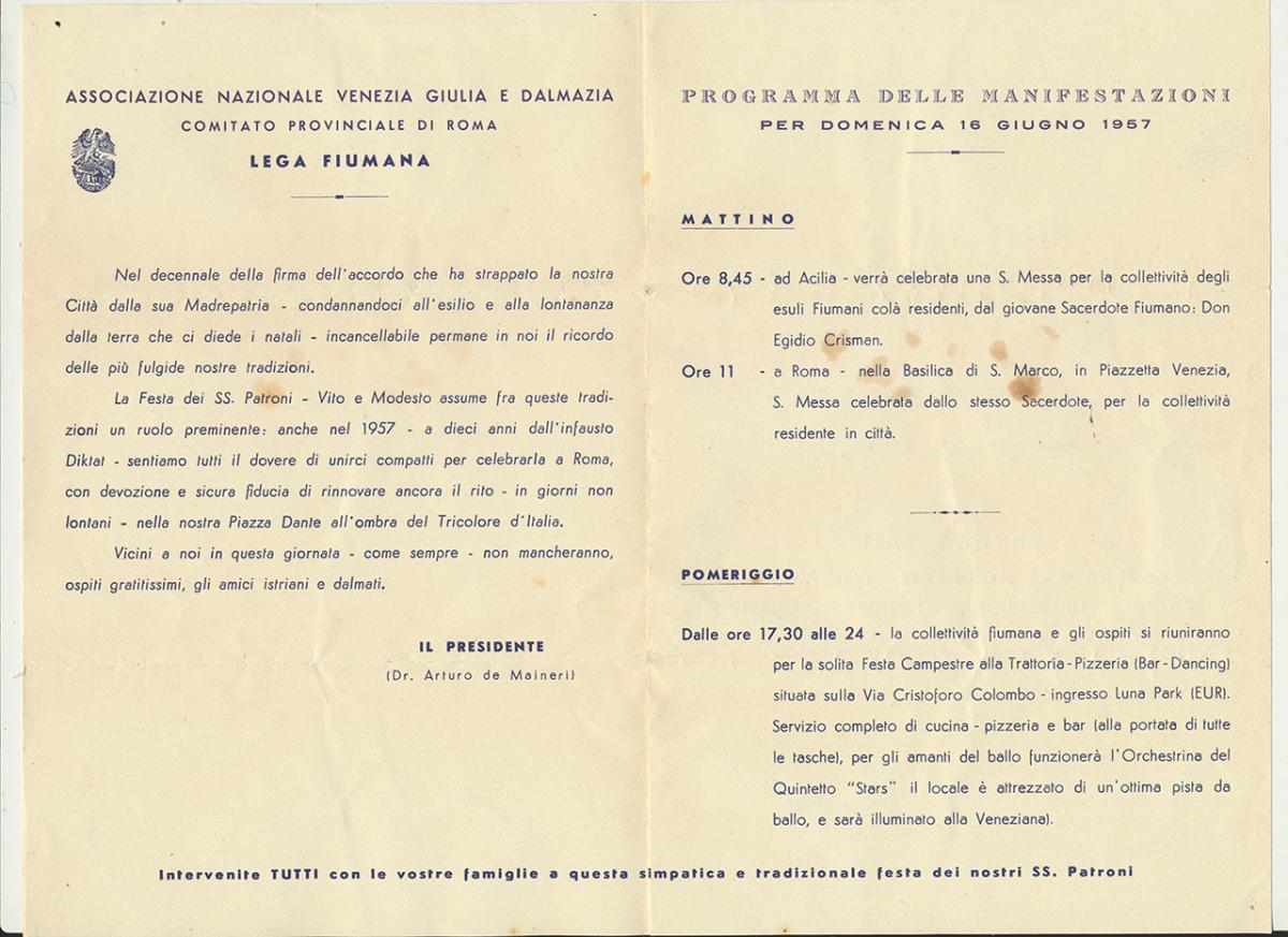 Associazione Nazionale Venezia Giulia e Dalmazia. 1957